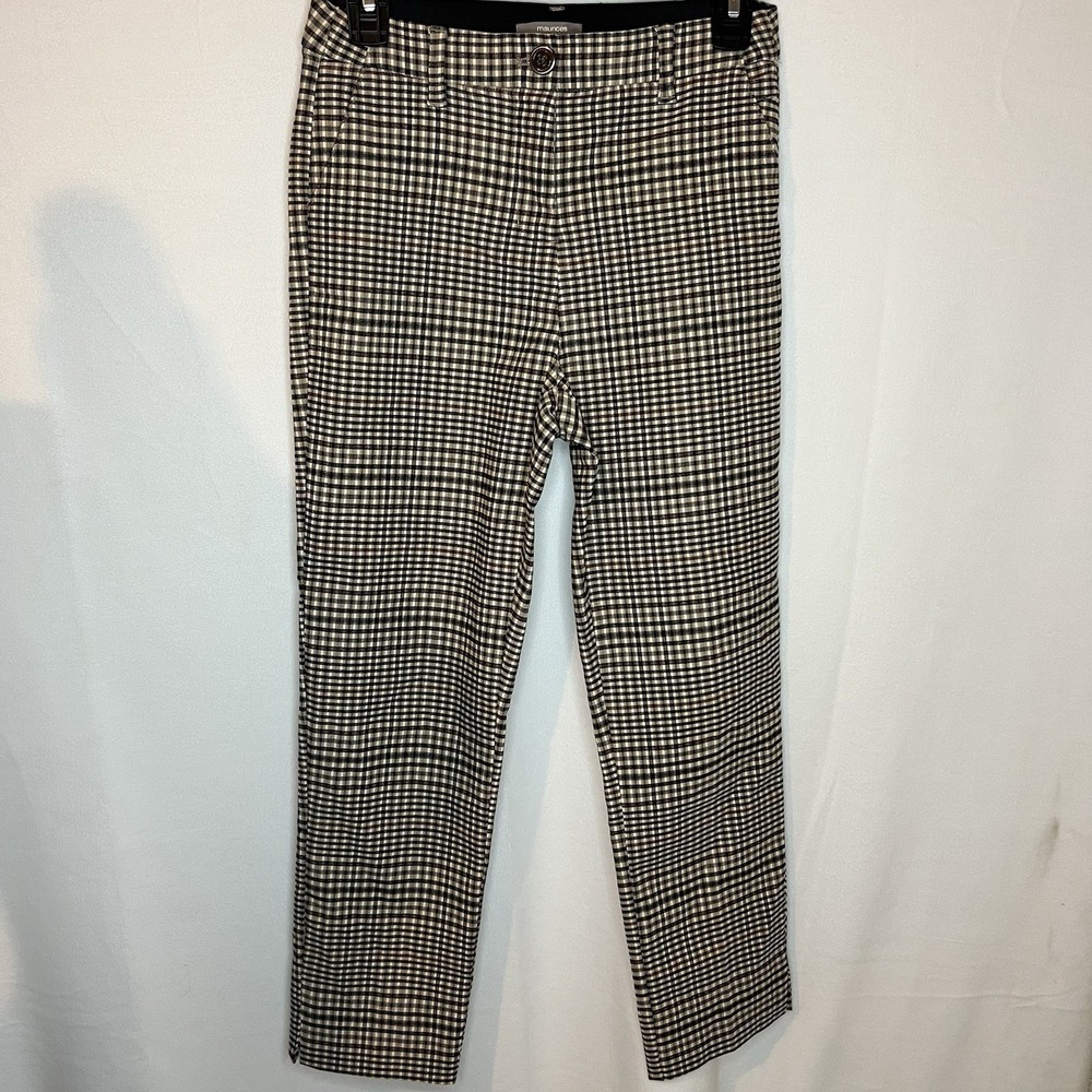 Maurices Checkered Slim Trousers Pants Brown Black Plaid Size XS